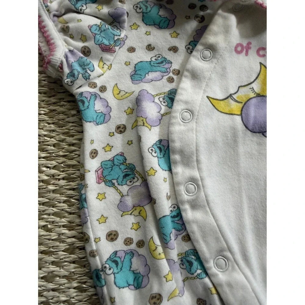 Sesame Street Cookie Monster Romper White Pink 6-9M Infant vintage y2k‎ 90's